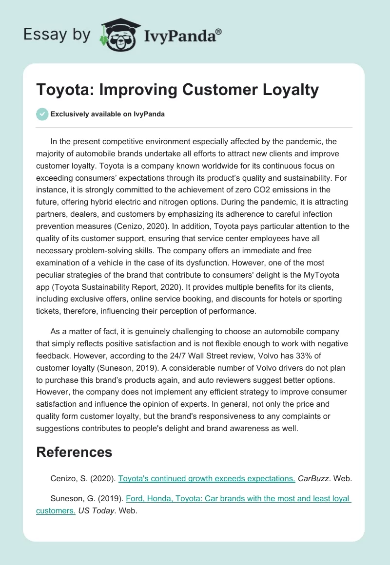 Toyota: Improving Customer Loyalty. Page 1