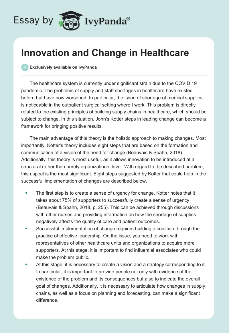 Innovation and Change in Healthcare. Page 1