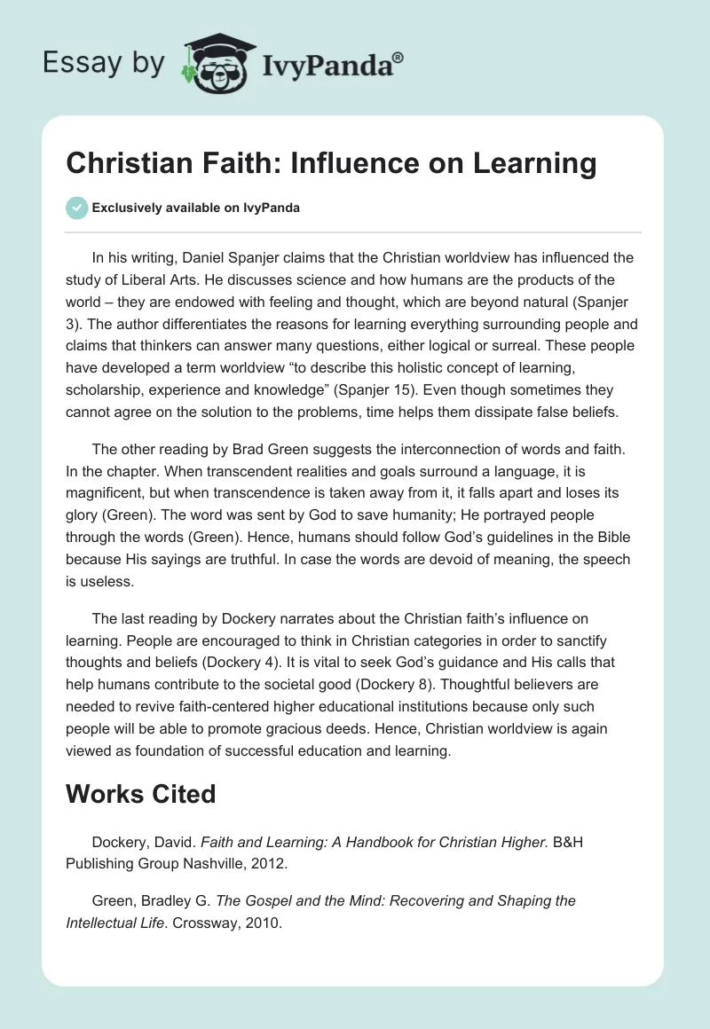 Christian Faith: Influence on Learning. Page 1