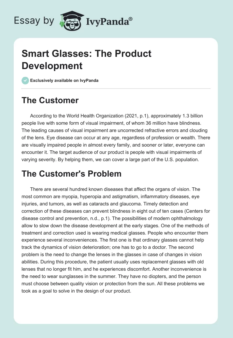 Smart Glasses: The Product Development. Page 1