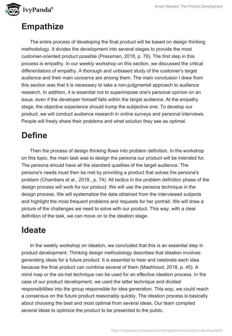Smart Glasses: The Product Development. Page 2