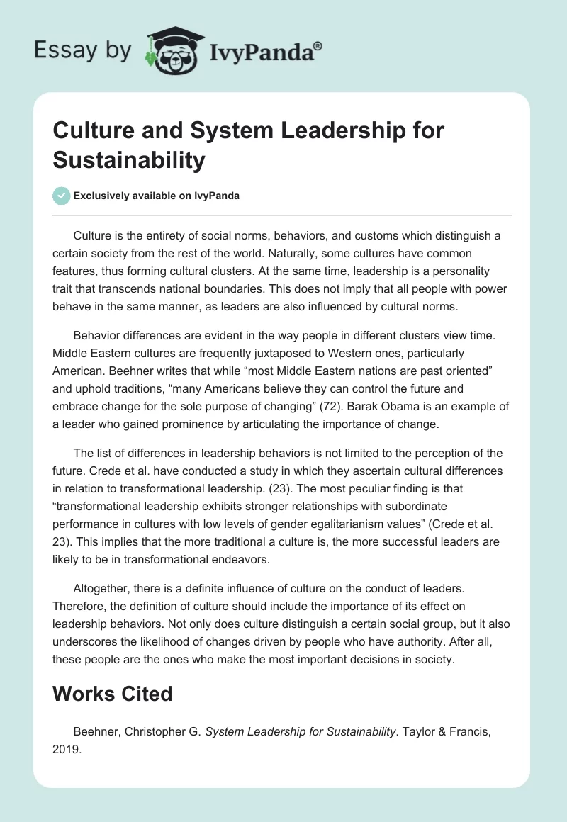 Culture and System Leadership for Sustainability. Page 1