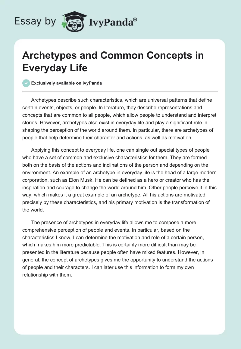 Archetypes and Common Concepts in Everyday Life. Page 1