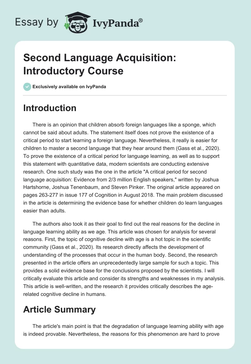 Second Language Acquisition: Introductory Course. Page 1