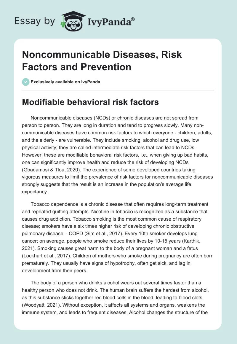 Noncommunicable Diseases, Risk Factors and Prevention. Page 1