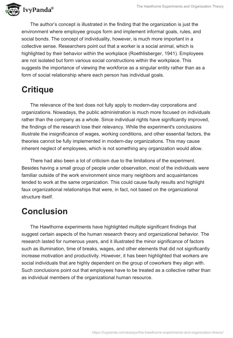 The Hawthorne Experiments and Organization Theory. Page 2