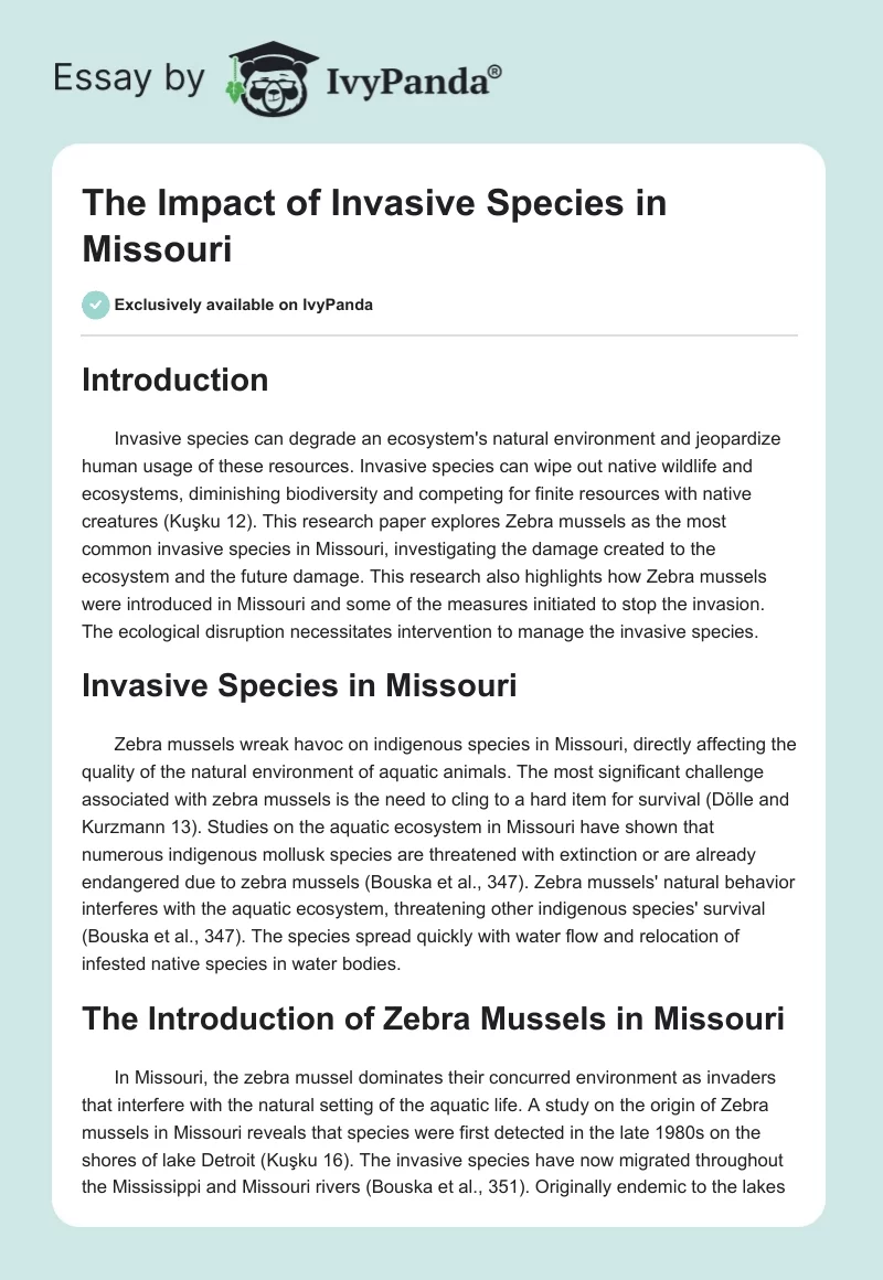 The Impact of Invasive Species in Missouri. Page 1