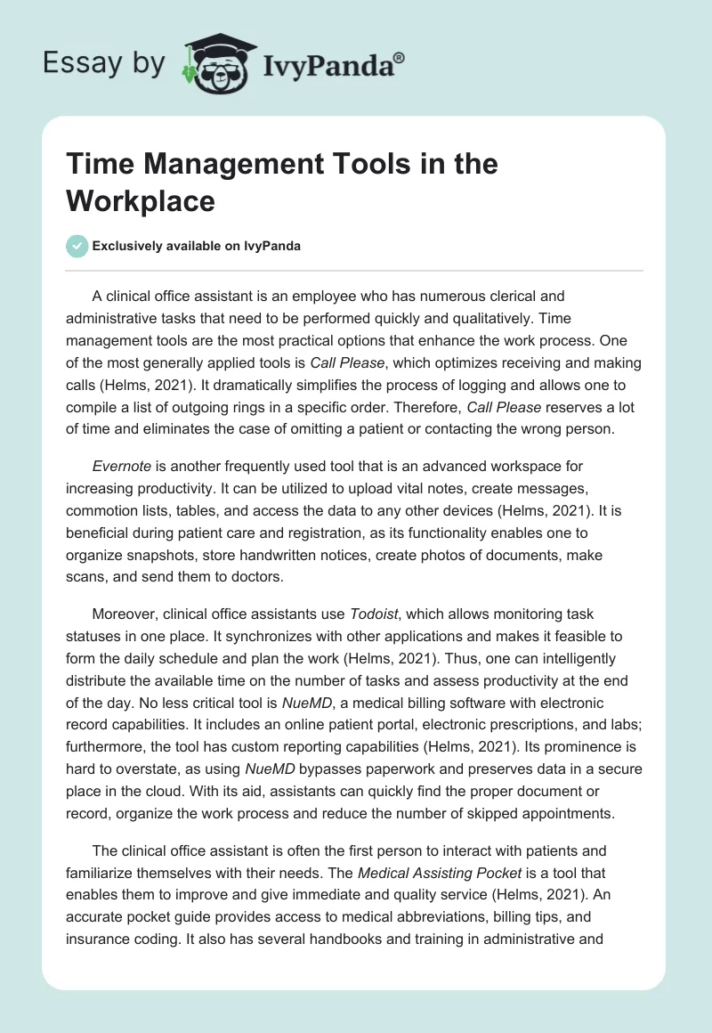 Time Management Tools in the Workplace. Page 1