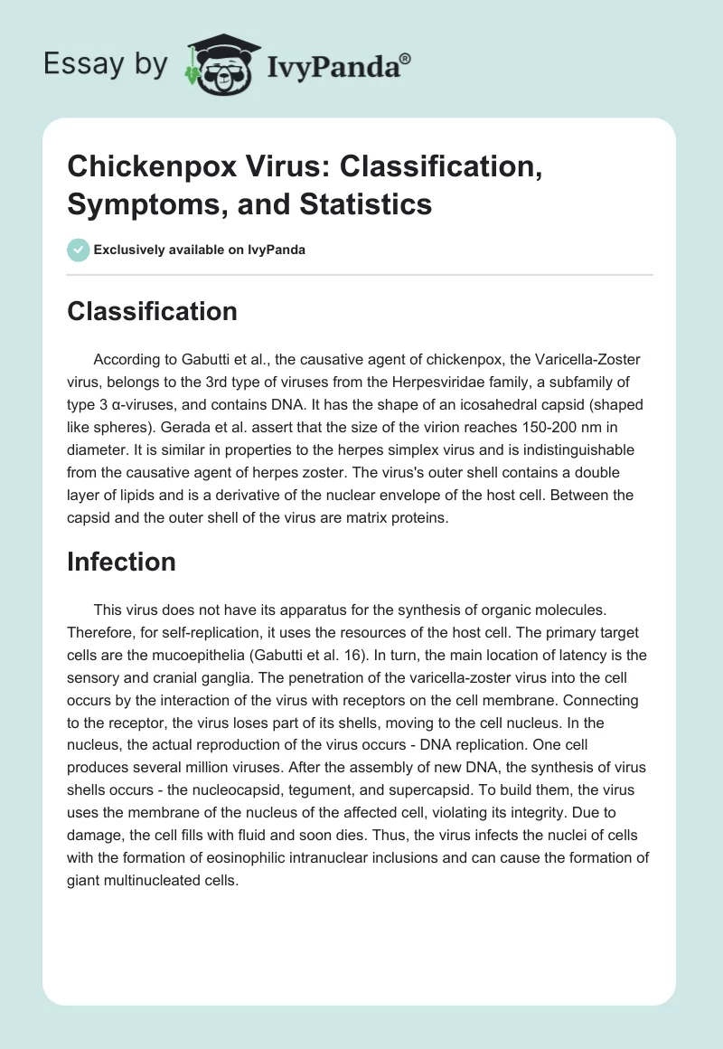 Chickenpox Virus: Classification, Symptoms, and Statistics. Page 1