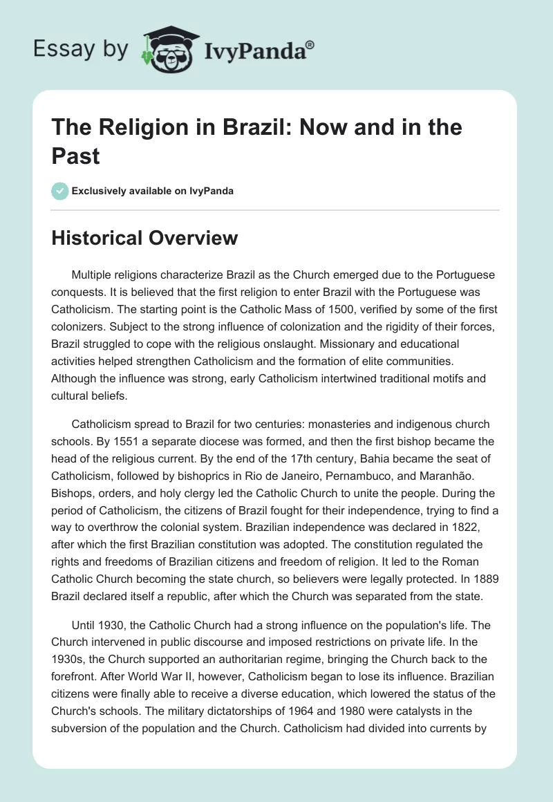 The Religion in Brazil: Now and in the Past. Page 1