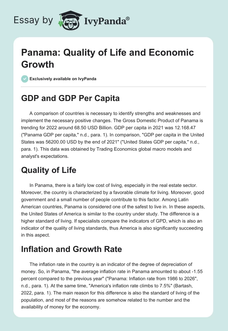 Panama: Quality of Life and Economic Growth. Page 1
