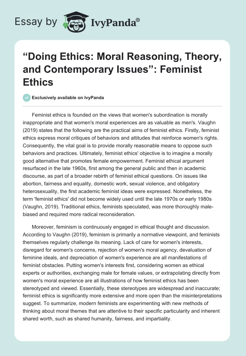 “Doing Ethics: Moral Reasoning, Theory, and Contemporary Issues”: Feminist Ethics. Page 1