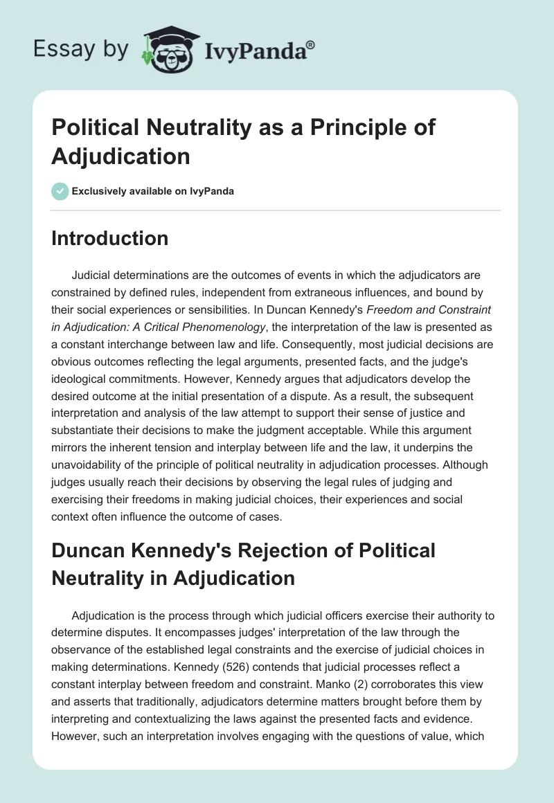 Political Neutrality as a Principle of Adjudication. Page 1