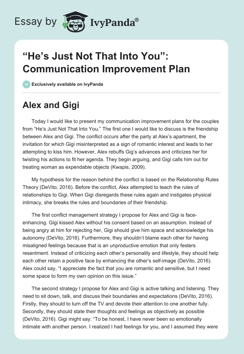 “He’s Just Not That Into You”: Communication Improvement Plan. Page 1