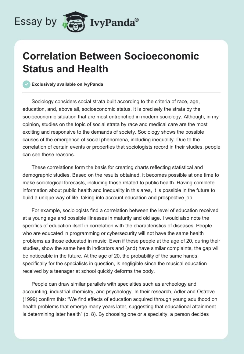 Correlation Between Socioeconomic Status and Health. Page 1