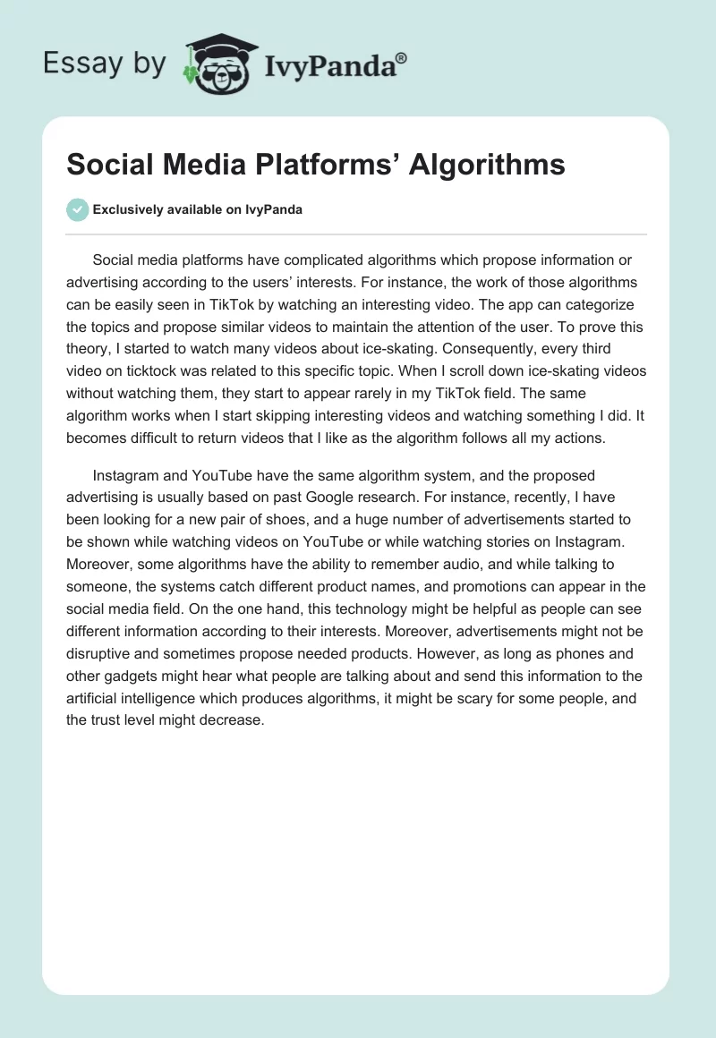Social Media Platforms’ Algorithms. Page 1