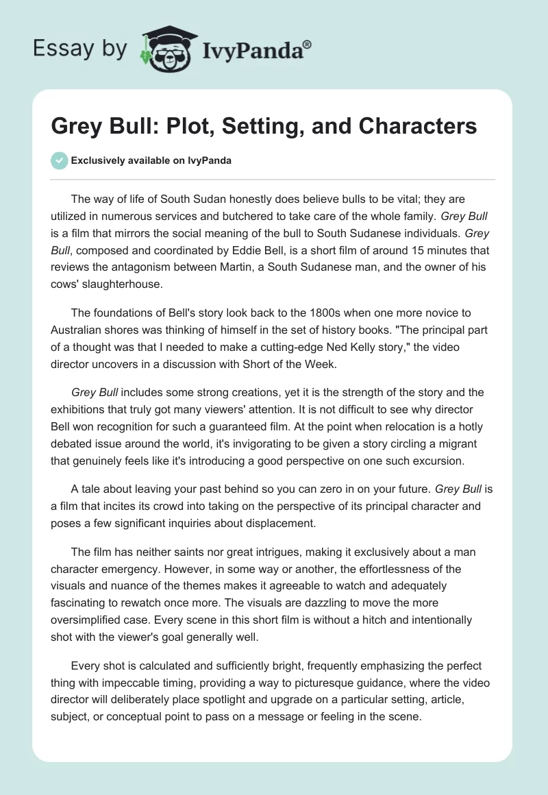 Grey Bull: Plot, Setting, and Characters. Page 1