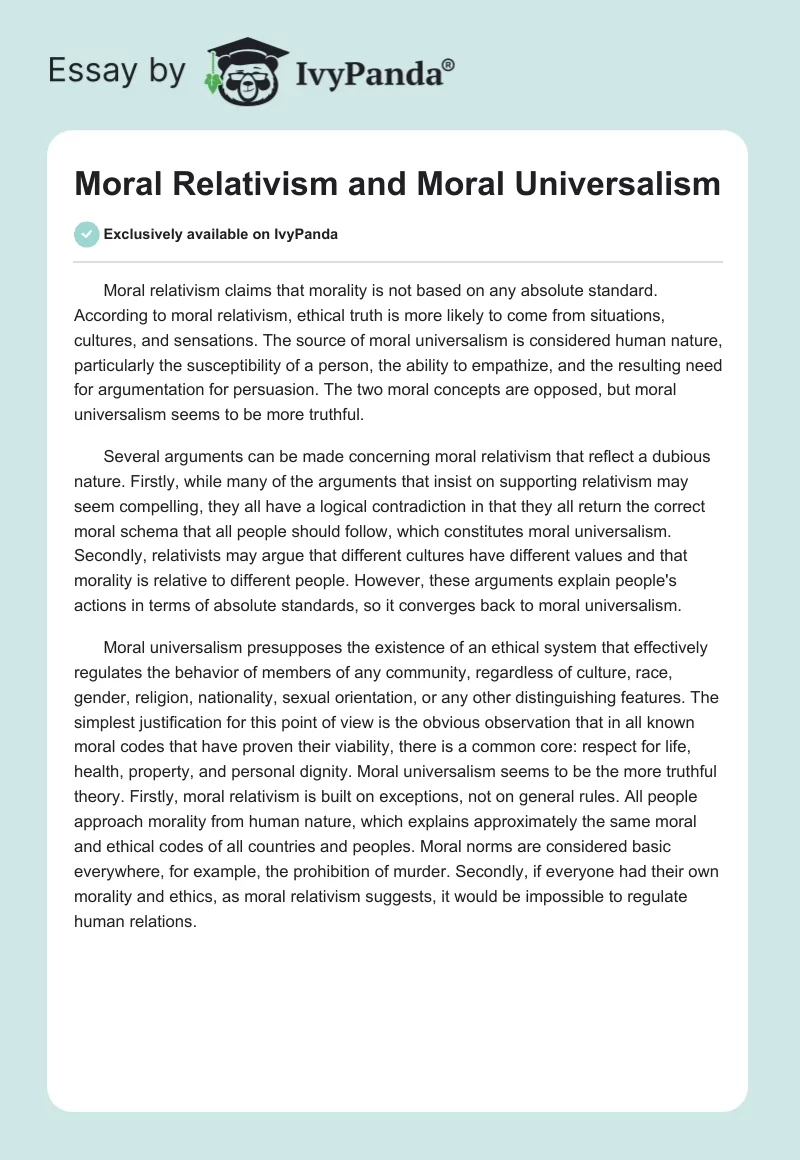 Moral Relativism and Moral Universalism. Page 1