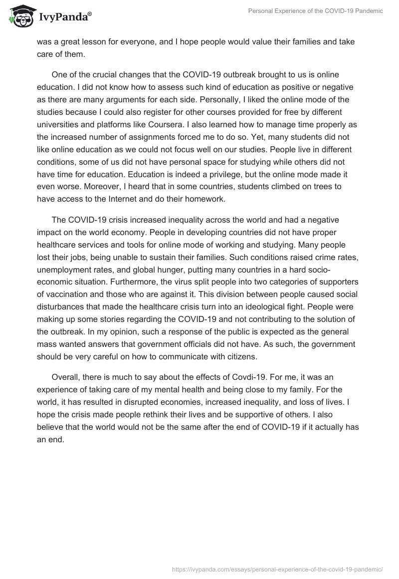 Personal Experience of the COVID-19 Pandemic. Page 2