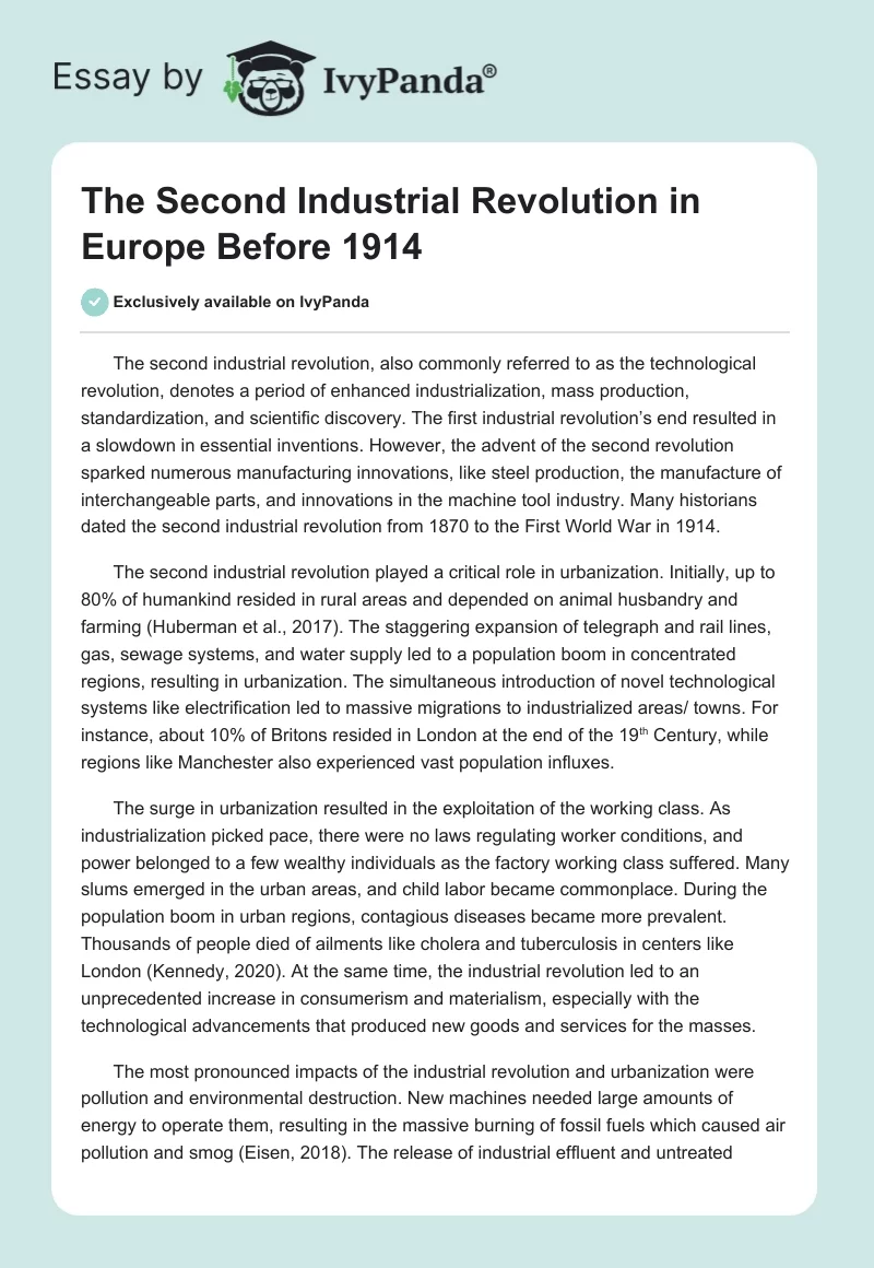 The Second Industrial Revolution in Europe Before 1914. Page 1