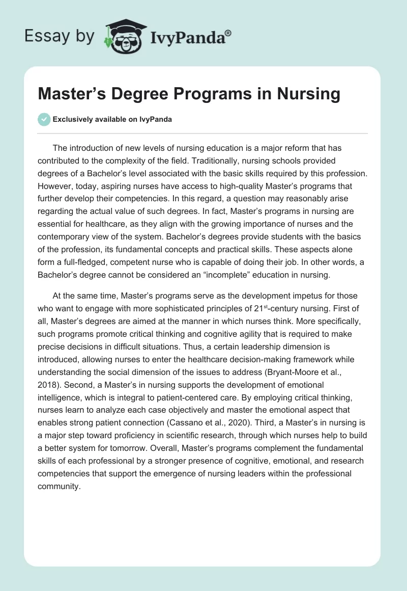 Master’s Degree Programs in Nursing. Page 1