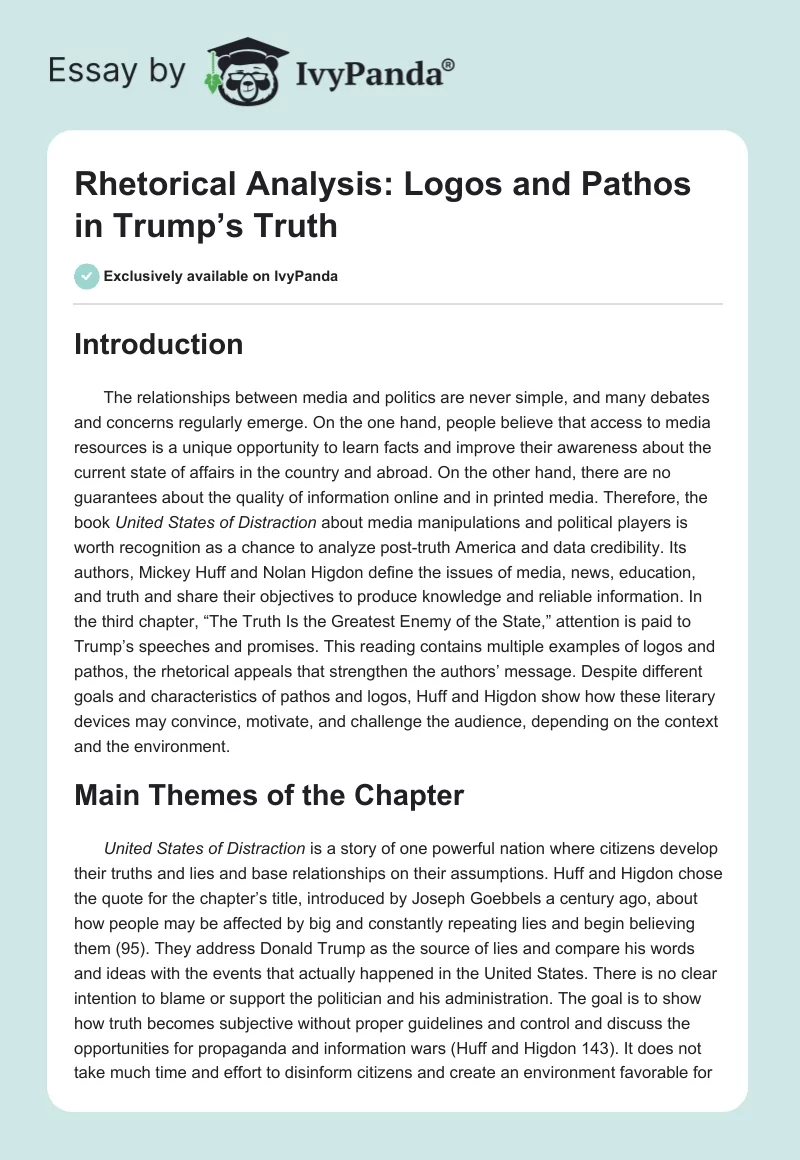 Rhetorical Analysis: Logos and Pathos in Trump’s Truth. Page 1