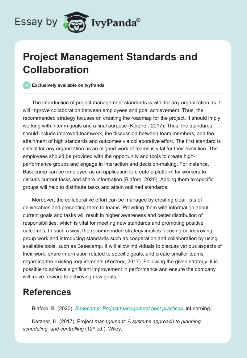 Project Management Standards and Collaboration. Page 1
