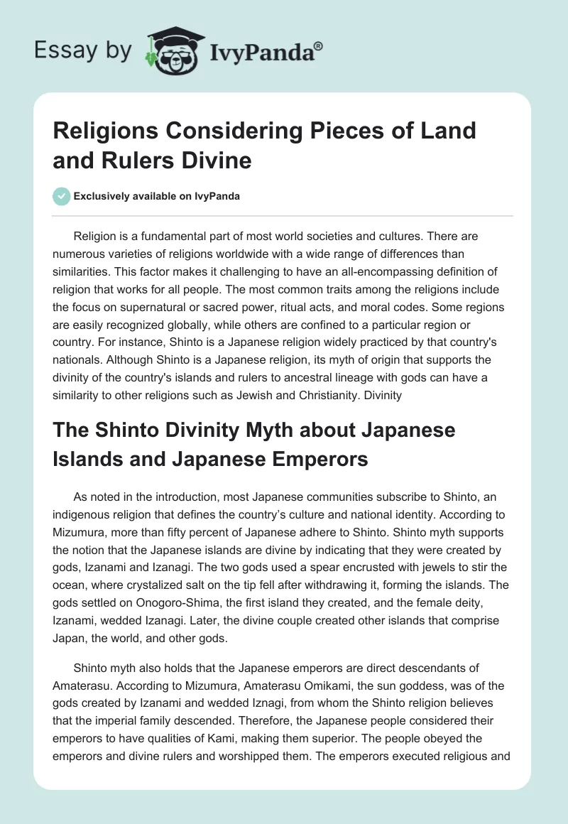 Religions Considering Pieces of Land and Rulers Divine. Page 1