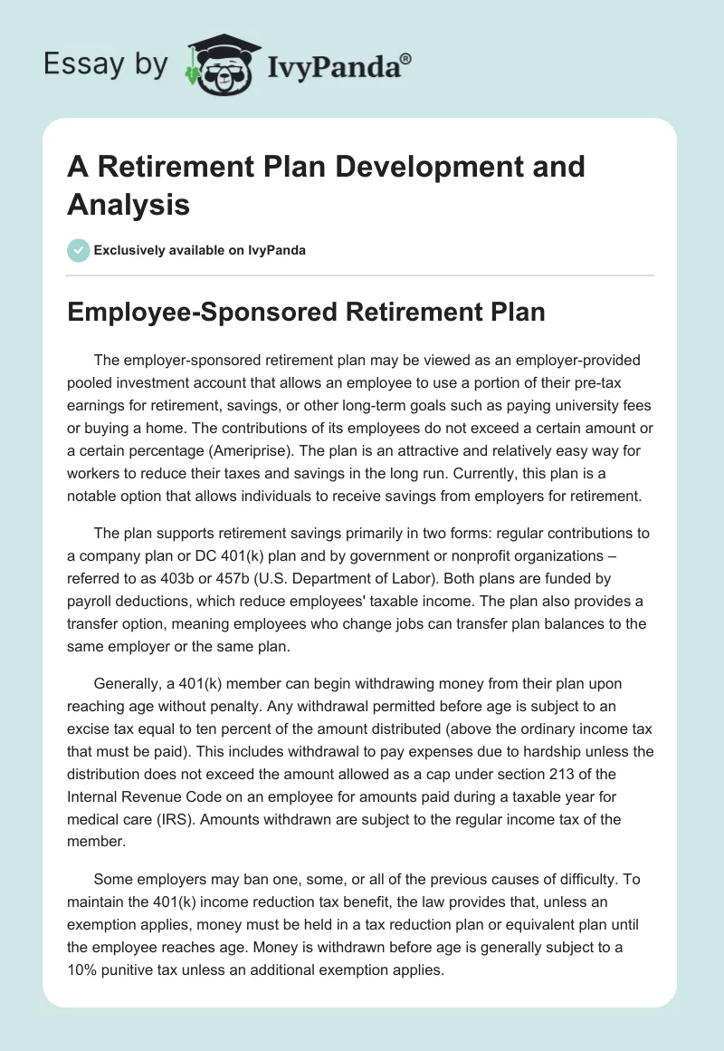 A Retirement Plan Development and Analysis. Page 1