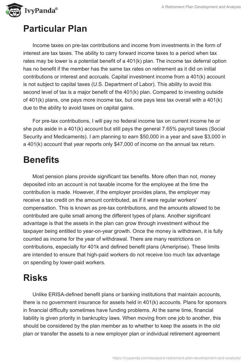 A Retirement Plan Development and Analysis. Page 2