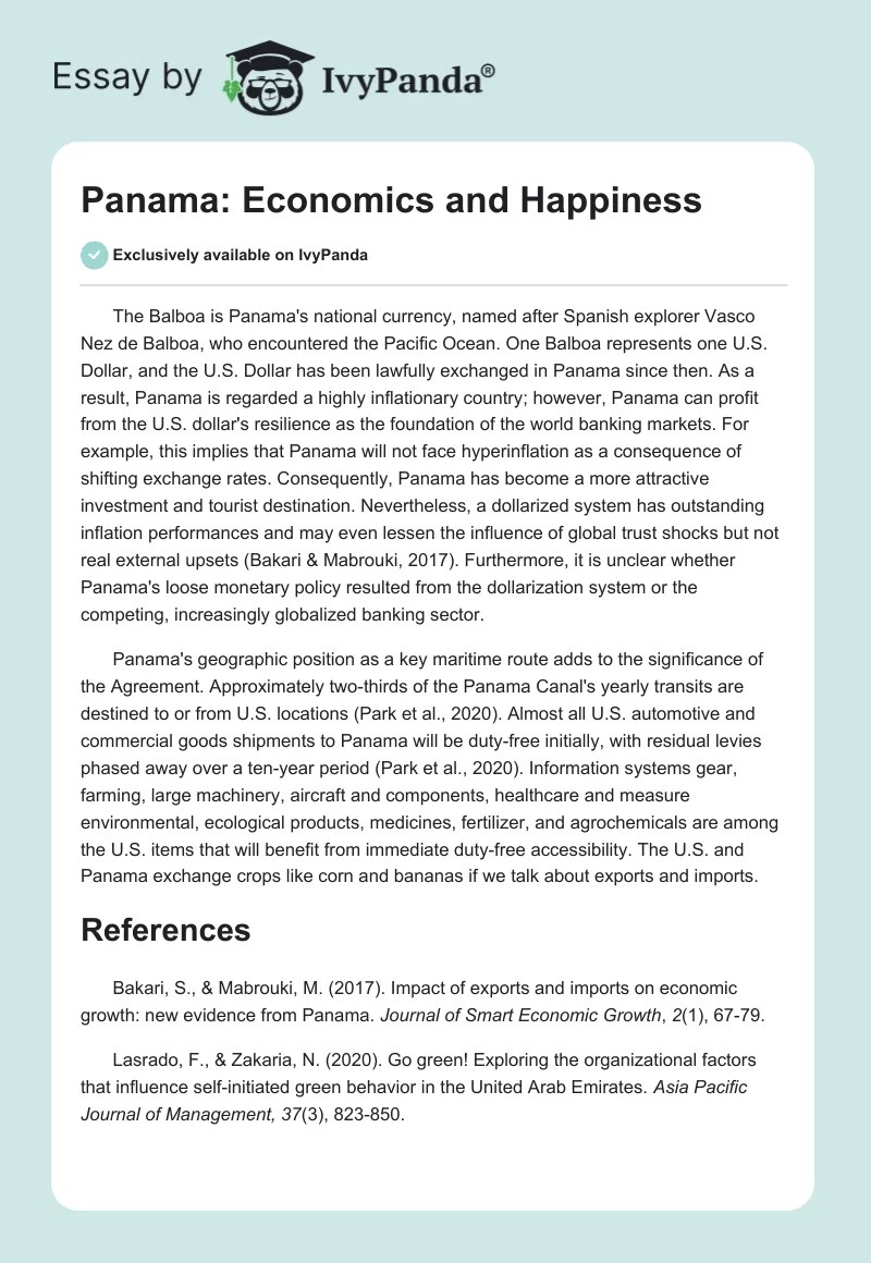 Panama: Economics and Happiness. Page 1