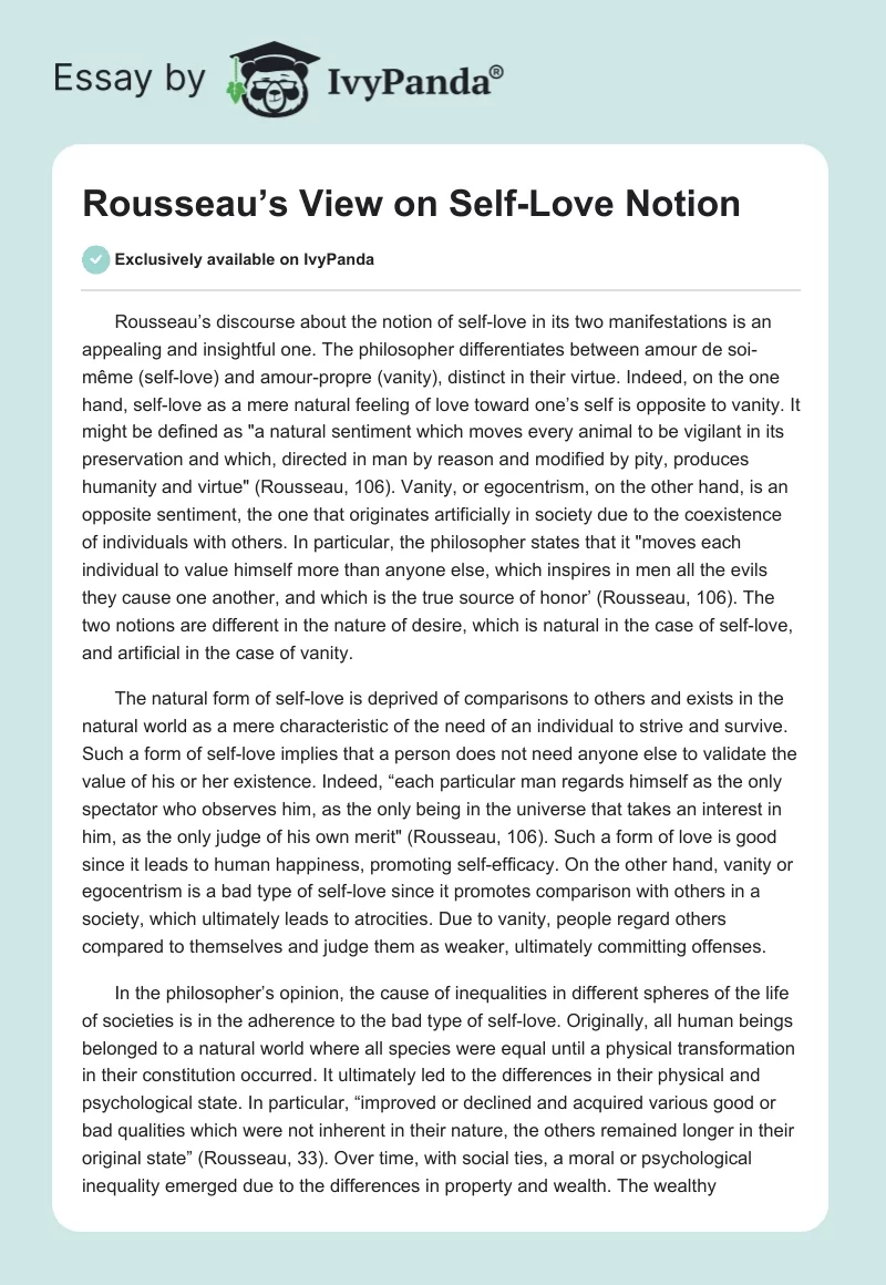 Rousseau’s View on Self-Love Notion. Page 1