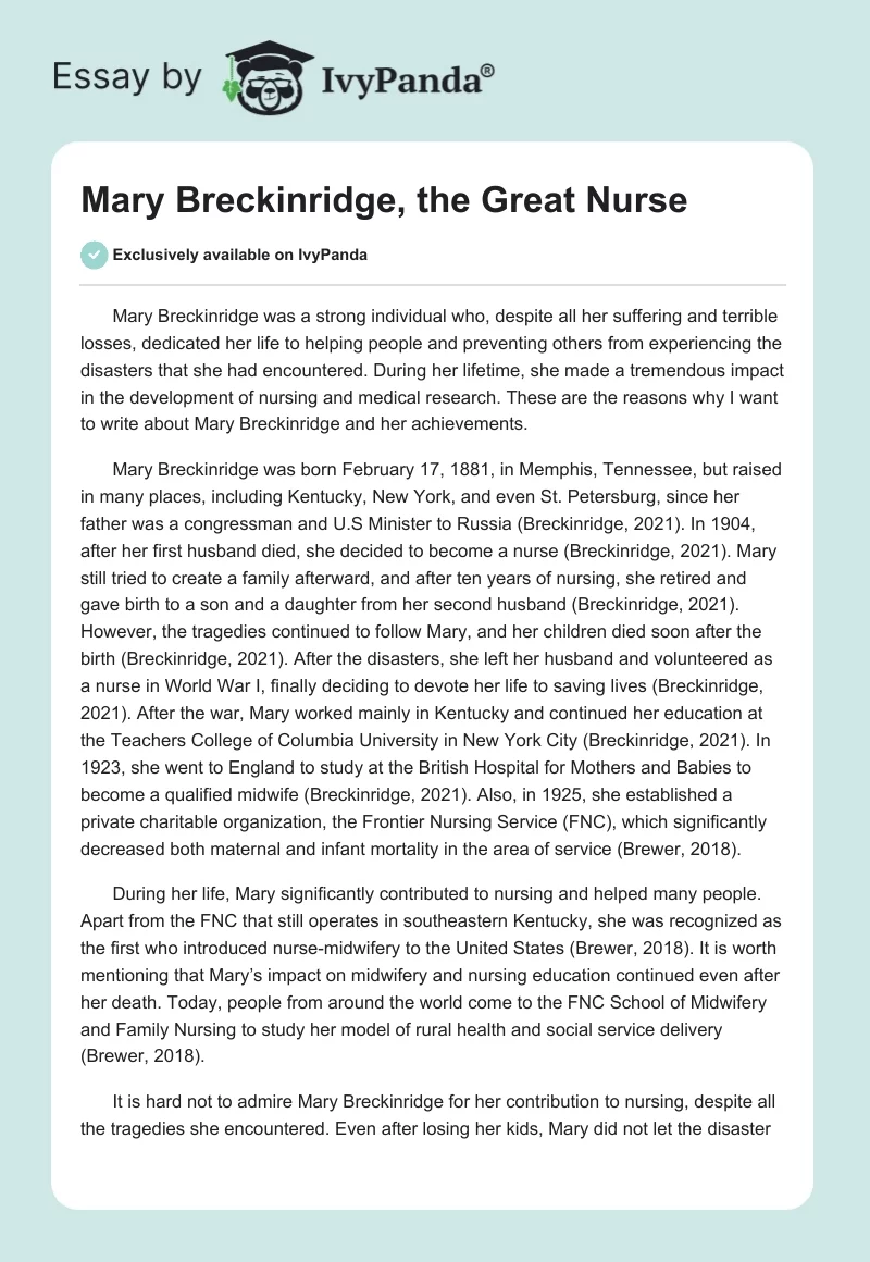 Mary Breckinridge, the Great Nurse. Page 1