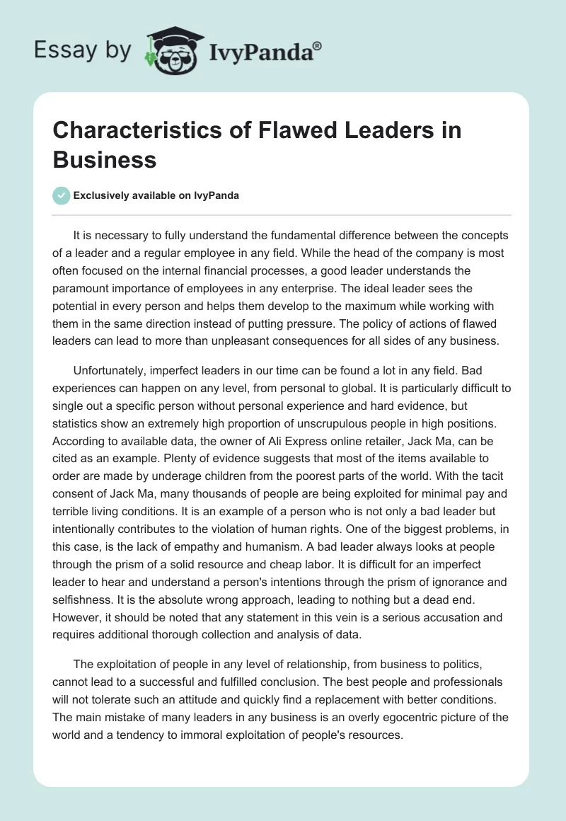 Characteristics of Flawed Leaders in Business. Page 1