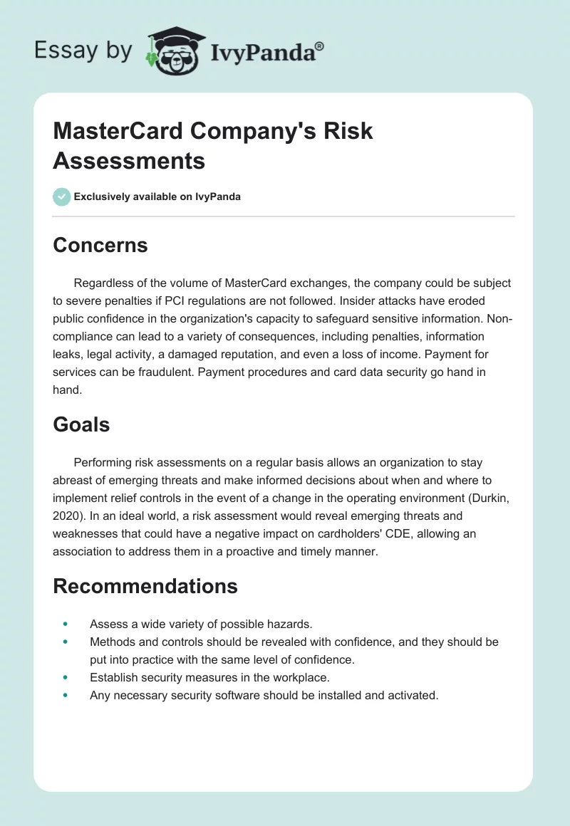 MasterCard Company's Risk Assessments. Page 1