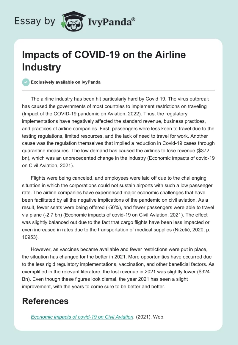 Impacts of COVID-19 on the Airline Industry. Page 1