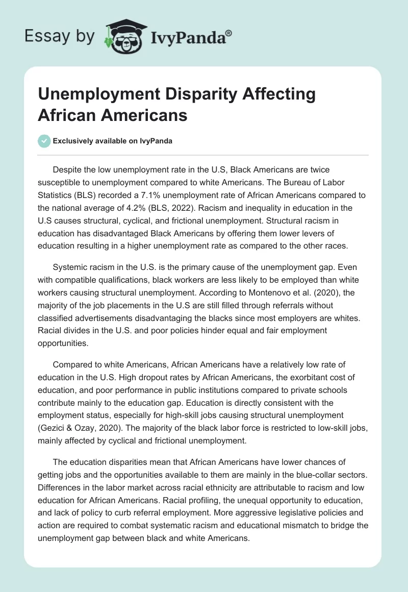Unemployment Disparity Affecting African Americans. Page 1