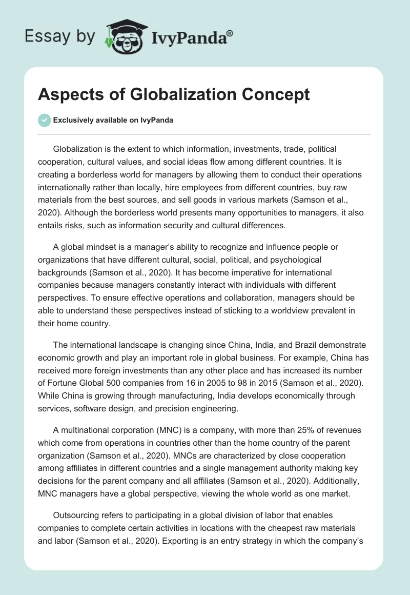 Aspects of Globalization Concept. Page 1