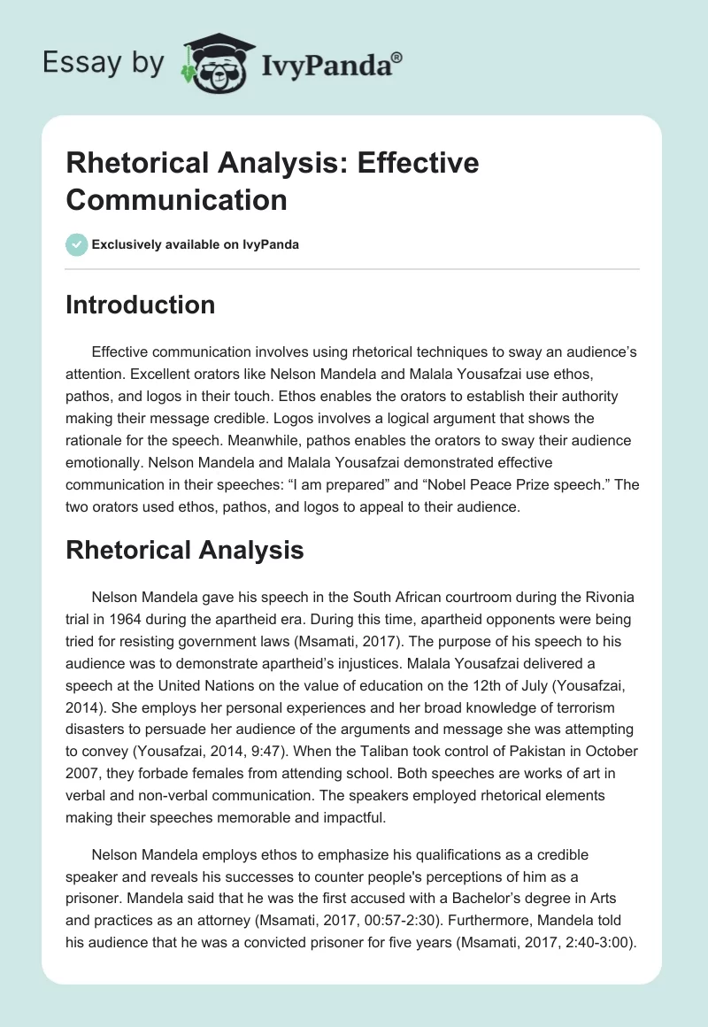 Rhetorical Analysis: Effective Communication. Page 1