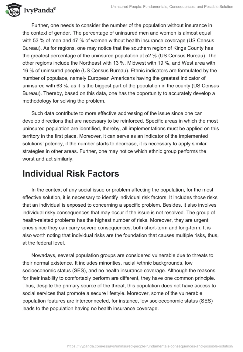 Uninsured People: Fundamentals, Consequences, and Possible Solution. Page 2