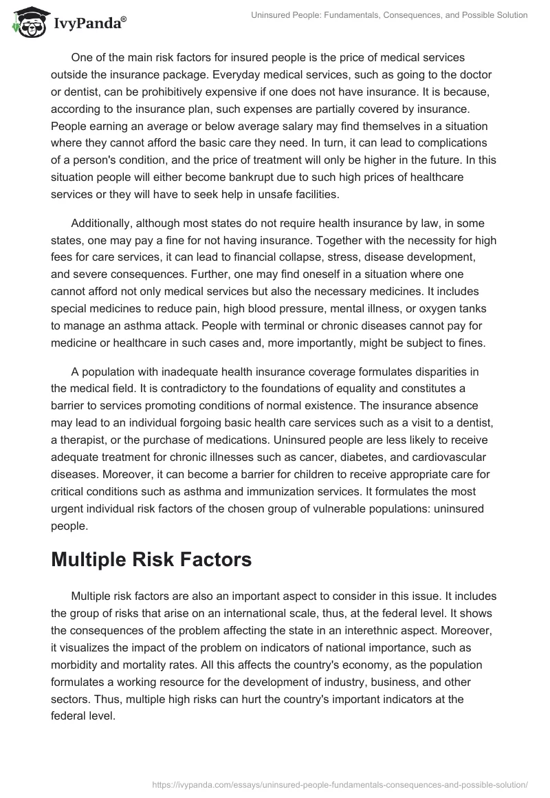 Uninsured People: Fundamentals, Consequences, and Possible Solution. Page 3