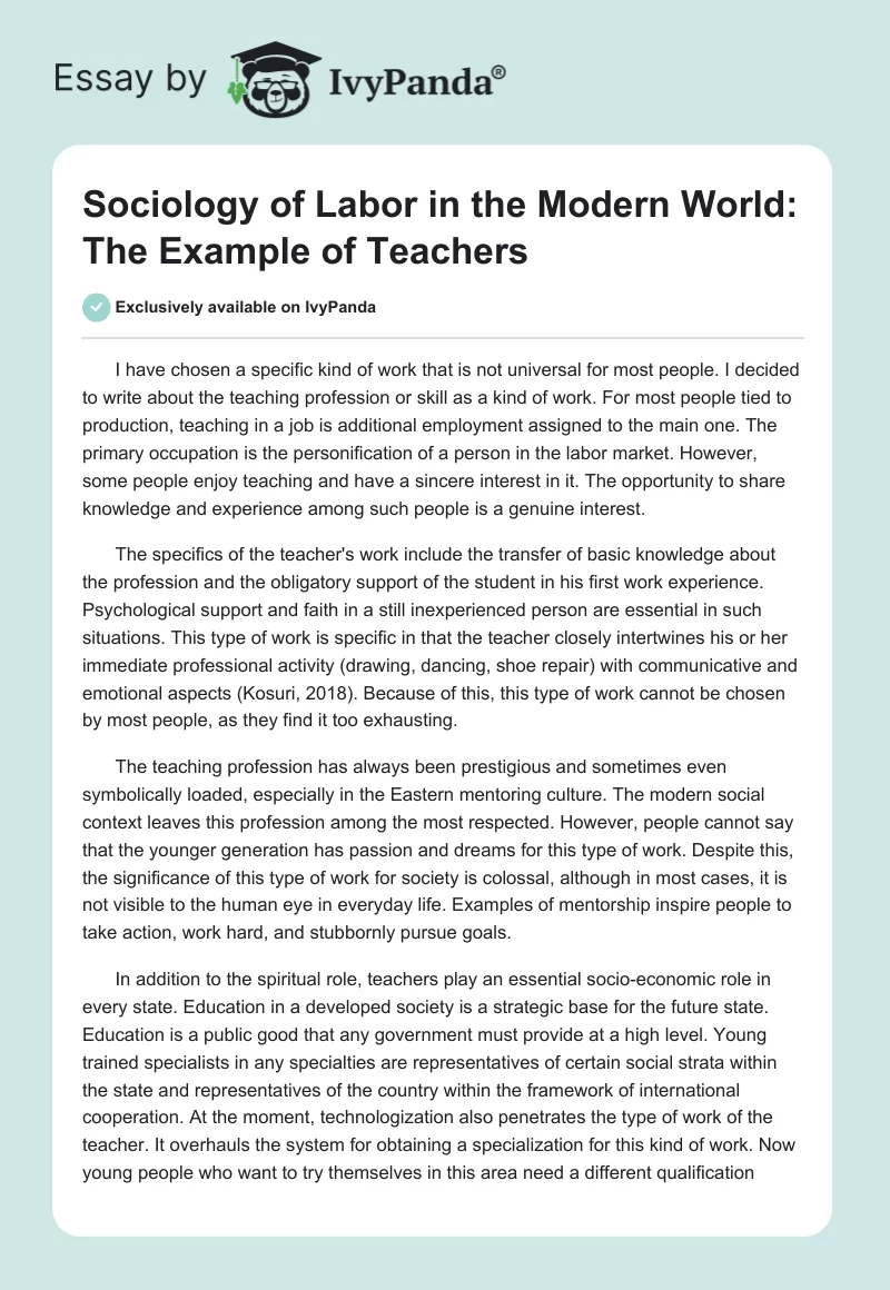 Sociology of Labor in the Modern World: The Example of Teachers. Page 1
