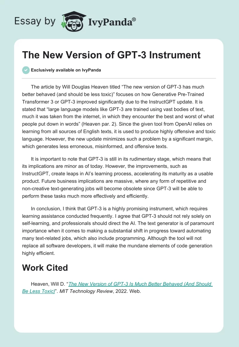 The New Version of GPT-3 Instrument. Page 1