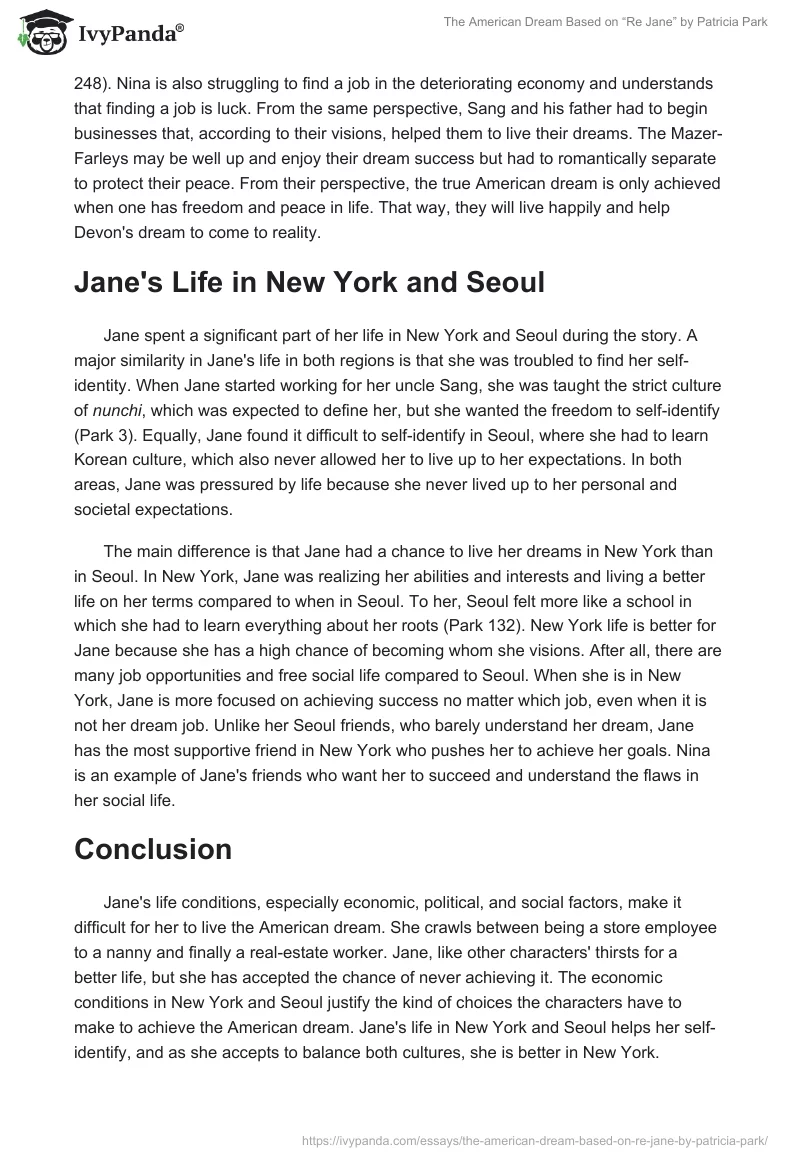 The American Dream Based on “Re Jane” by Patricia Park. Page 3