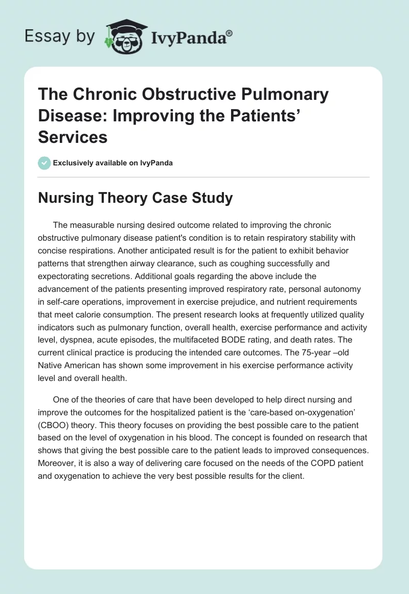 The Chronic Obstructive Pulmonary Disease: Improving the Patients’ Services. Page 1