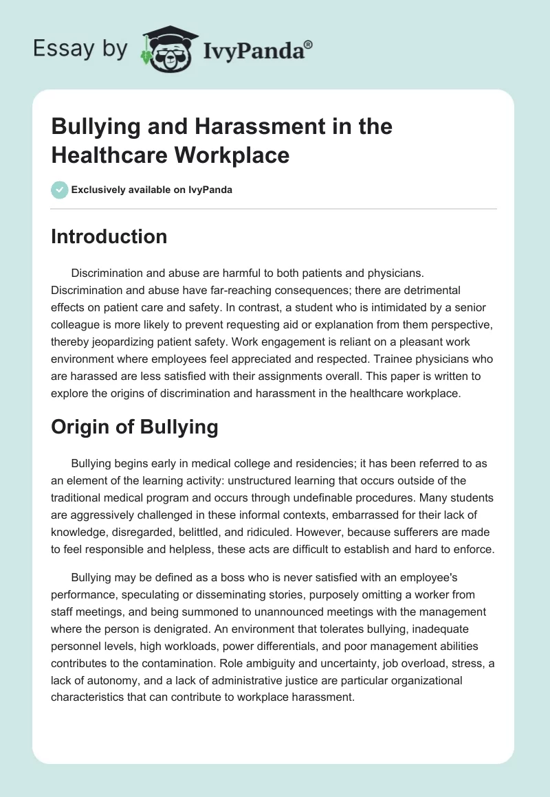 Bullying and Harassment in the Healthcare Workplace. Page 1