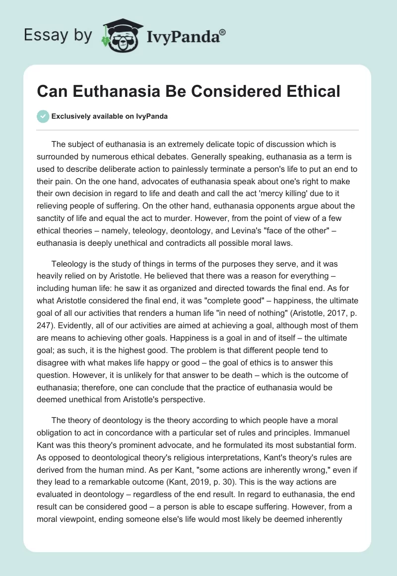 Can Euthanasia Be Considered Ethical. Page 1