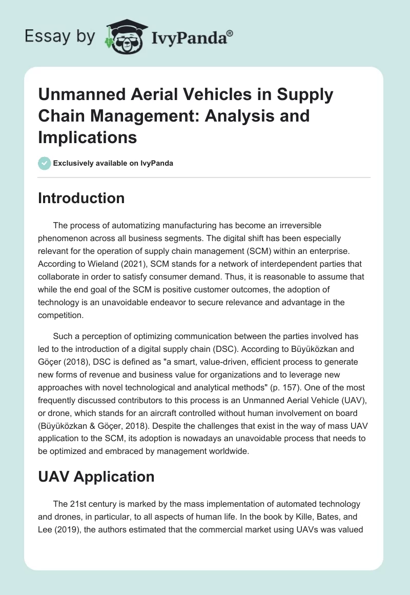 Unmanned Aerial Vehicles in Supply Chain Management: Analysis and Implications. Page 1