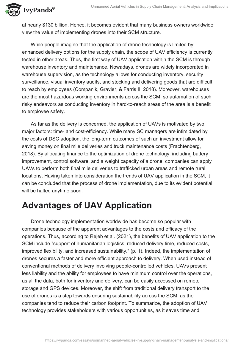 Unmanned Aerial Vehicles in Supply Chain Management: Analysis and Implications. Page 2