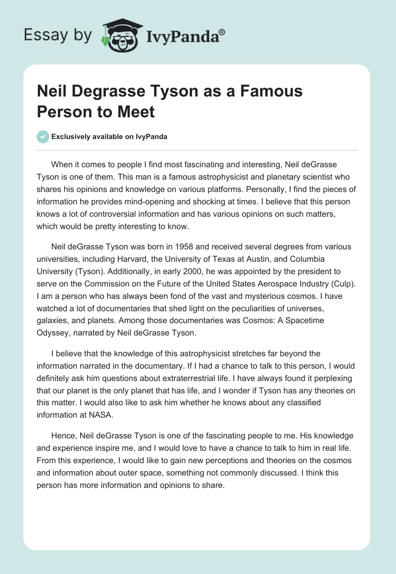 Neil Degrasse Tyson as a Famous Person to Meet. Page 1